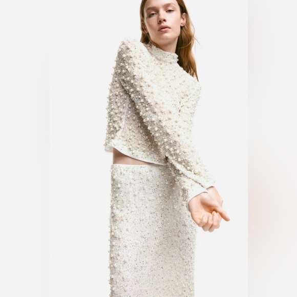 H&M Pearl & Crystal Embellished Top Size S - Picture 5 of 10